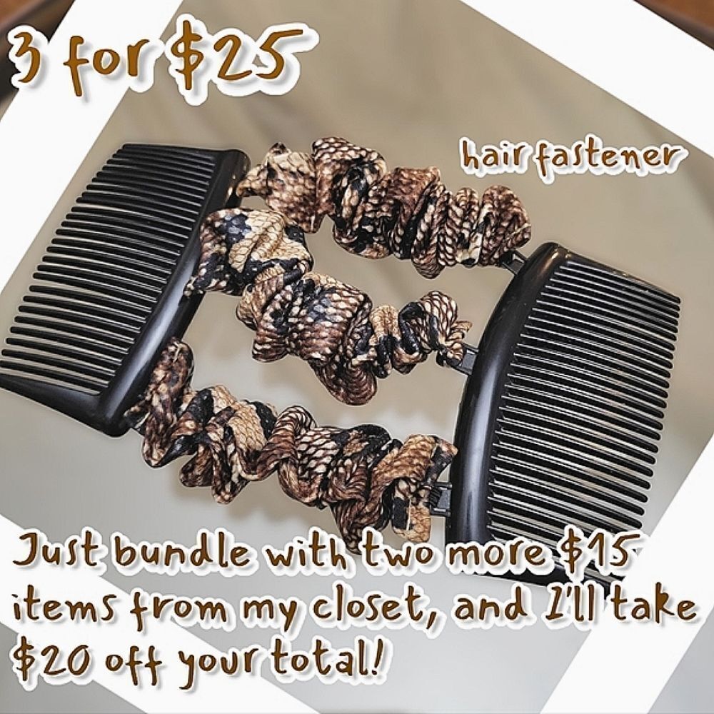 Vtg Y2K brown snake print double comb faux silk scrunchie hair fastener
